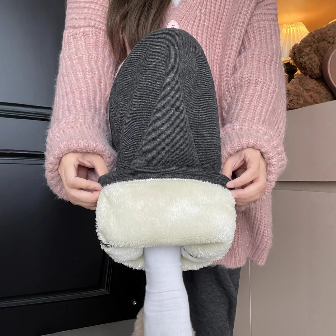 阔腿裤女春秋2025新款高腰小个子冬季加绒休闲直筒羊羔绒糯米裤