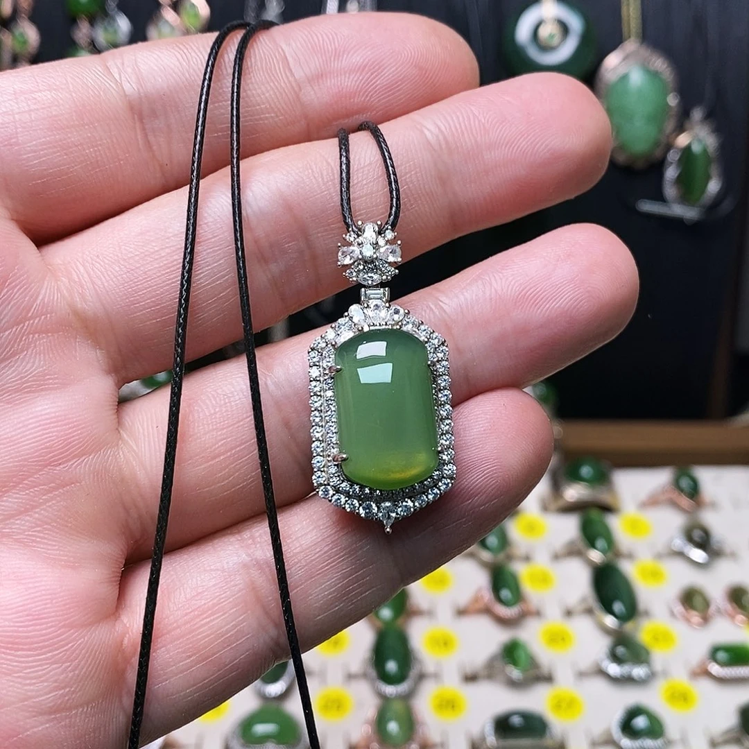 和田玉（碧玉）银S925镶嵌颈饰