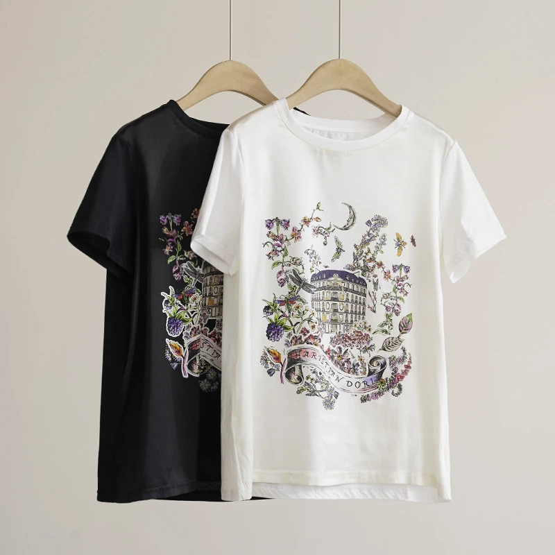 21姆米AB面桑蚕丝女士夏季设计感圆领T恤女士上衣（250356）