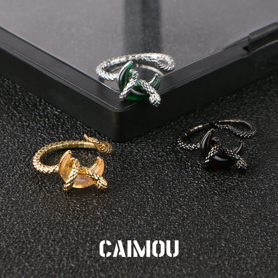 合金戒指 灵蛇缠绕月亮对戒男女生款饰品小众设计高级感配饰尾戒