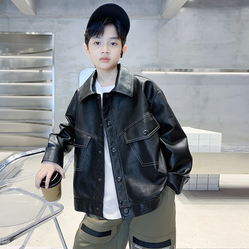 男童皮衣外套春款2025新款儿童洋气韩系百搭夹克男孩帅气时髦衣服
