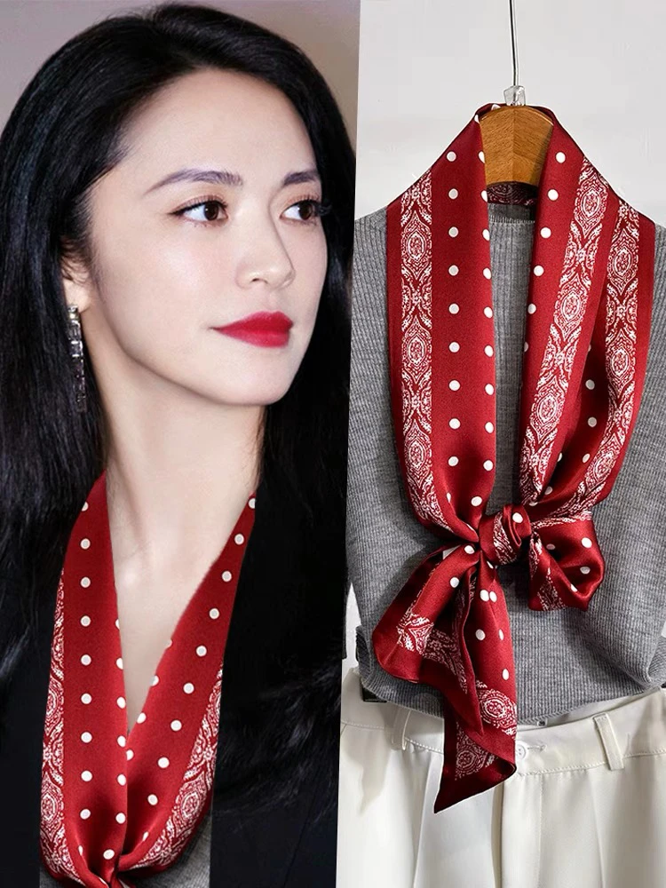 【简约波点】100%桑蚕丝气质百搭真丝斜角飘带丝带150x15cm