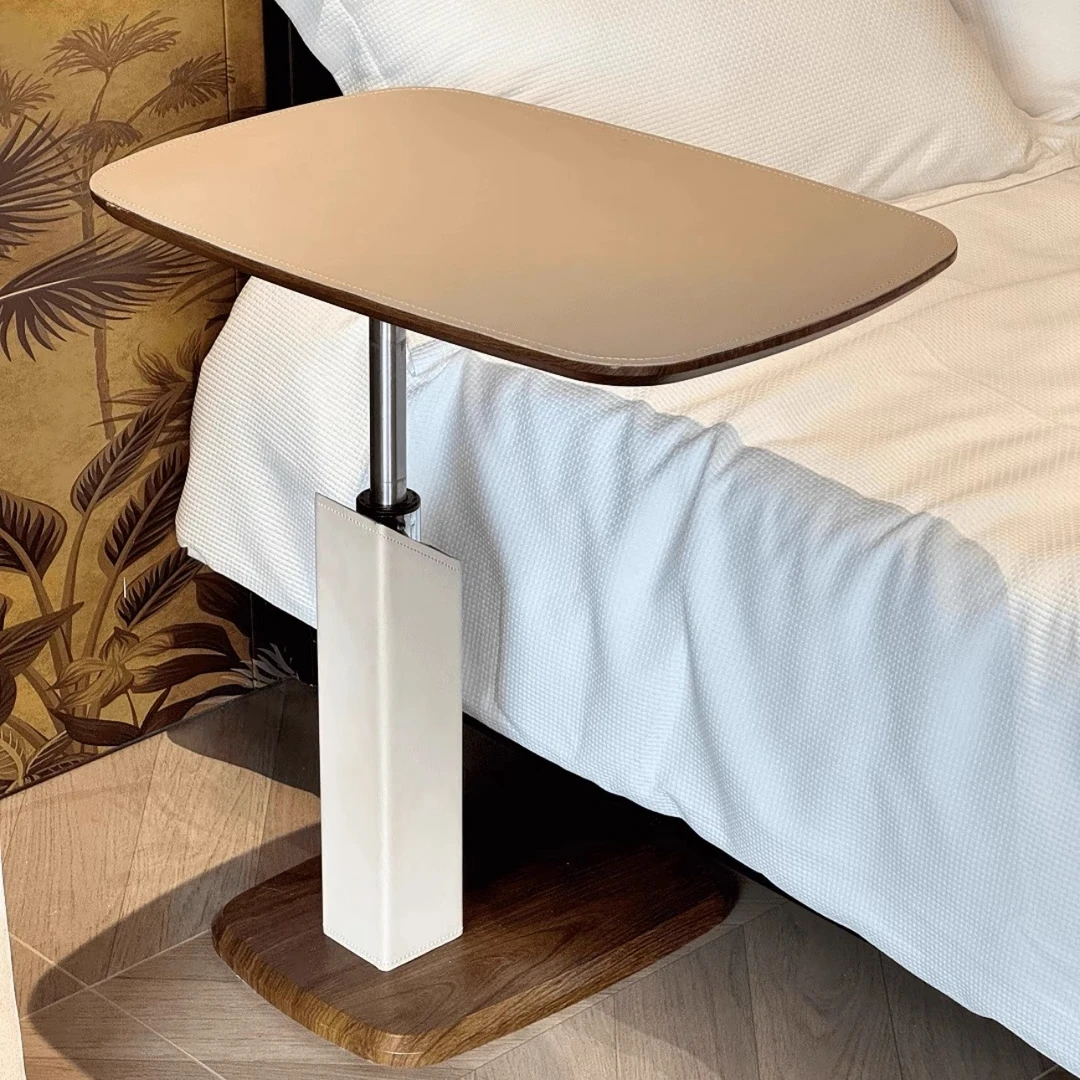 马鞍皮沙发边几可升降移动旋转小边桌小茶几轻奢床头角几阳台茶桌