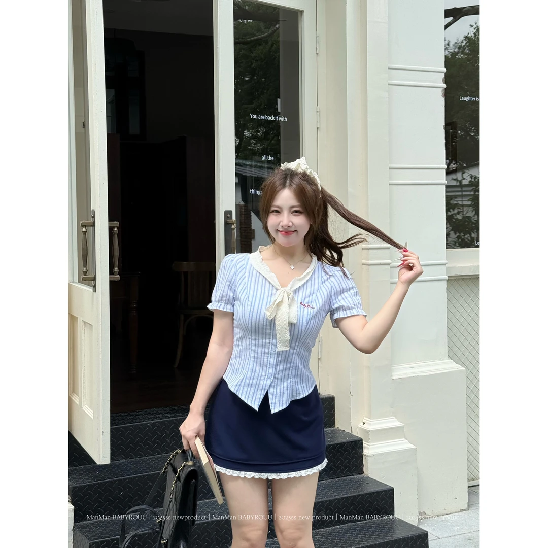 温与柔蔓蔓【现货】【栀花清梦】夏季新款小众甜美蝴蝶结上衣+半身裙