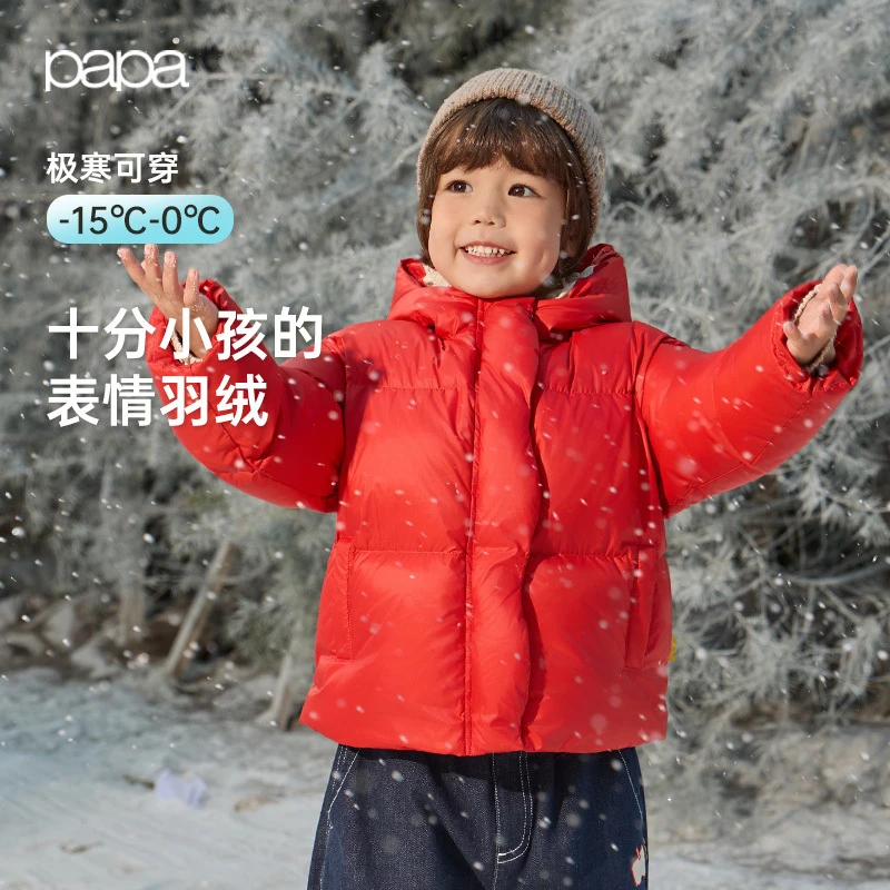 【佳佳同款】papa爬爬冬季男女童三防表情羽绒服加厚保暖蓄热抗静电