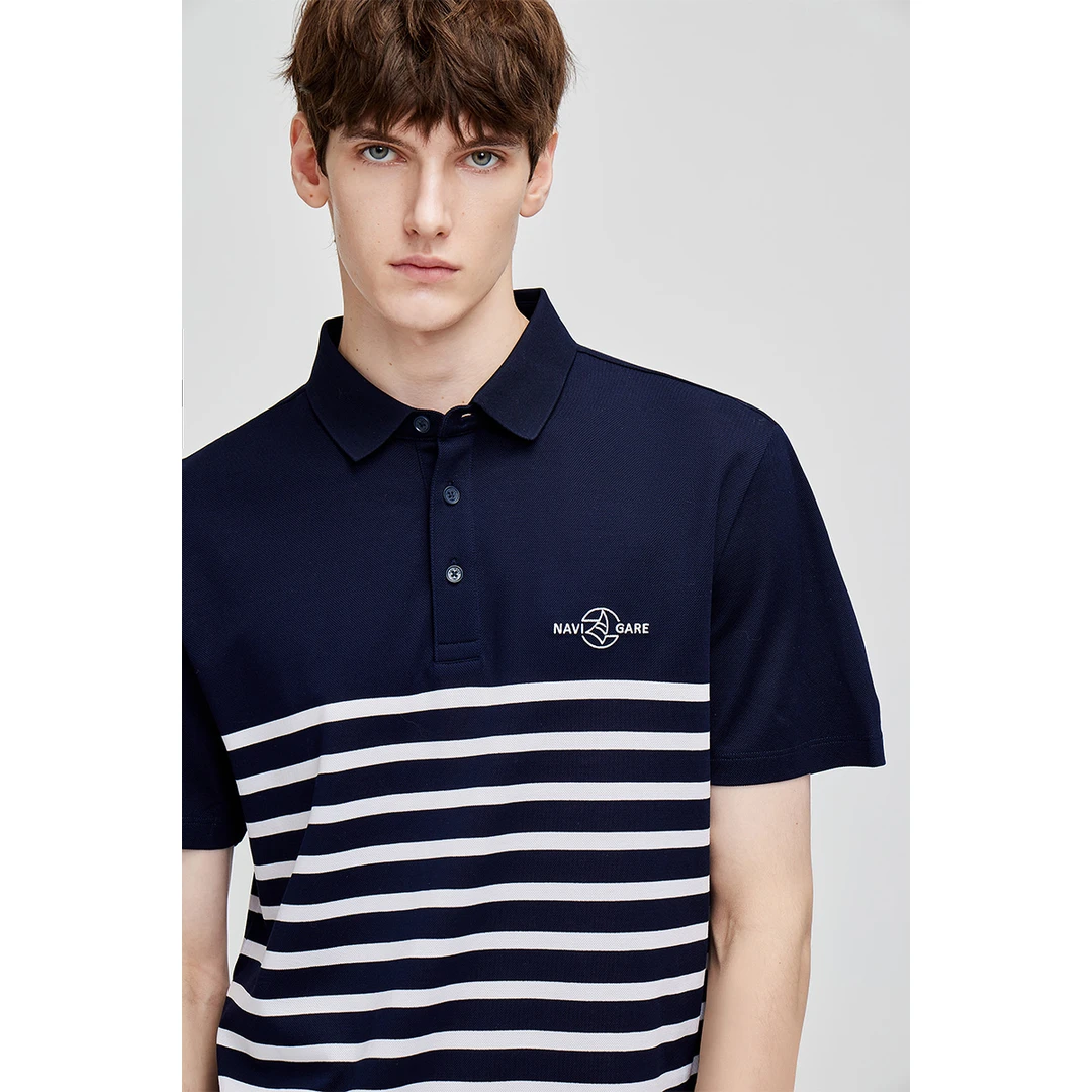 [纯棉抑菌]navigare意大利小帆船时尚条纹短袖POLO衫男款夏季T恤