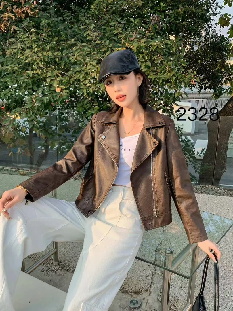 2025春季新款时尚休闲舒适百搭皮衣外套女短款修身显瘦机车皮夹克