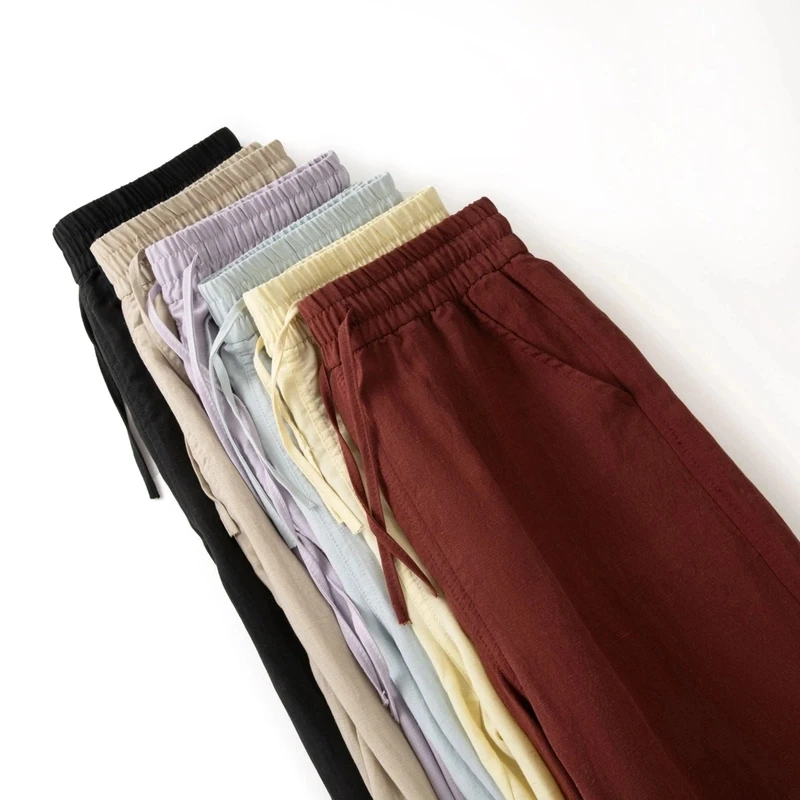 “会呼吸的裤子”莱赛尔+亚麻夏季薄款纯色透气高腰直筒裤-常规款