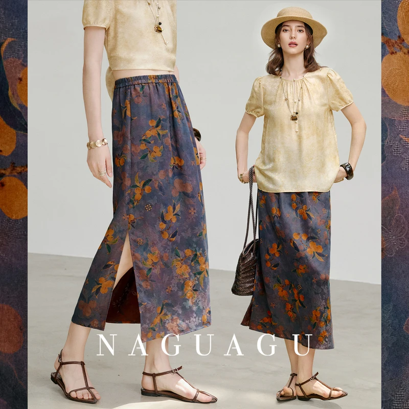 【金枝枇杷裙】100.%蚕丝红云纱女装半身裙FY2BQ1183-A