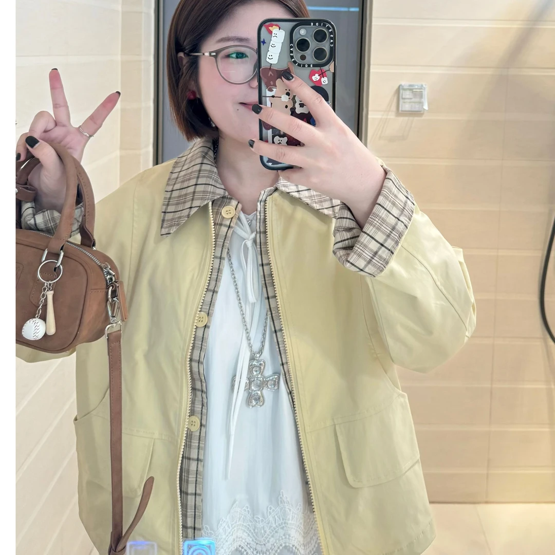 801格子拼接SS短款工装外套春款2025新款休闲美式夹克时尚百搭