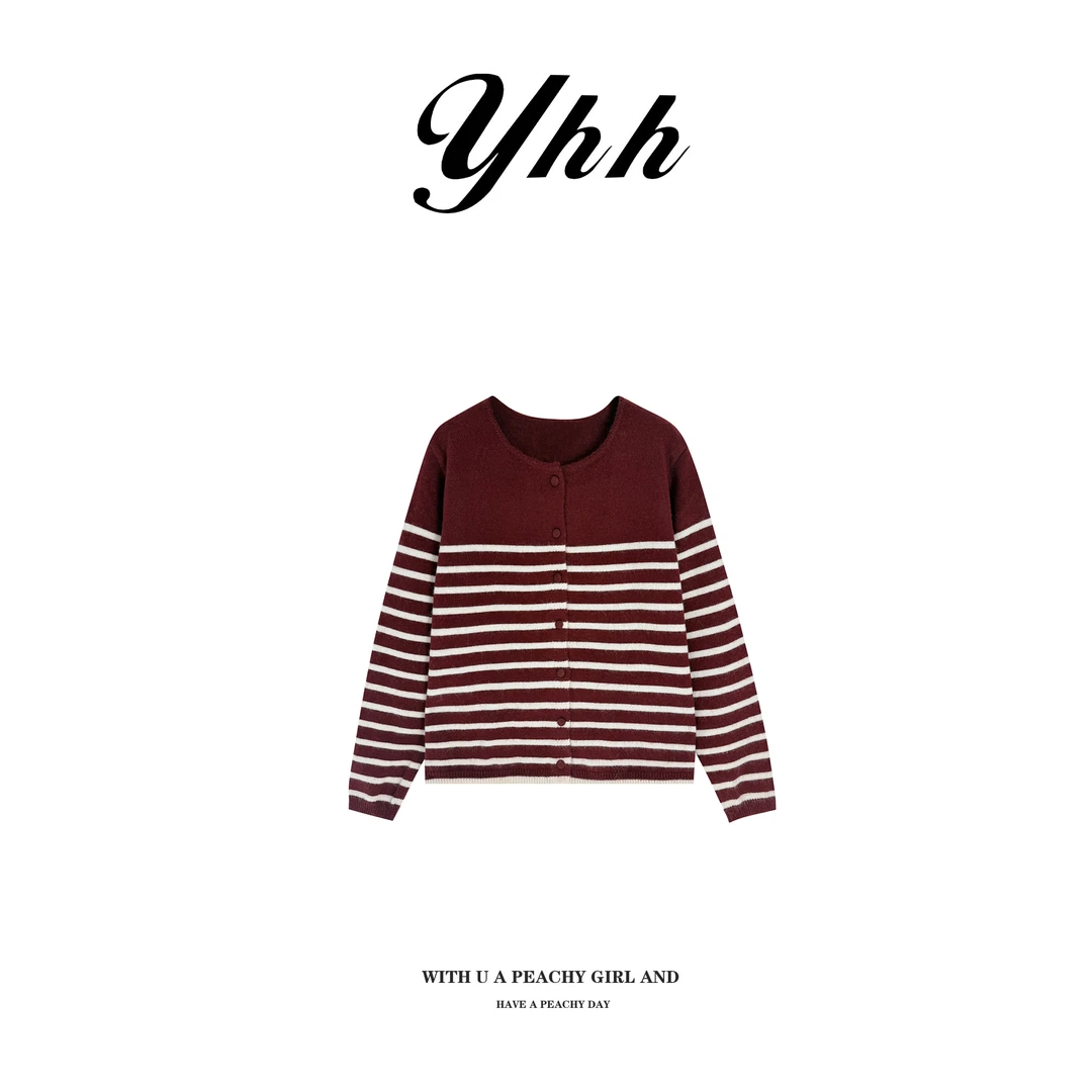 【YHH】冬季条纹单排扣针织开衫-YHW5253