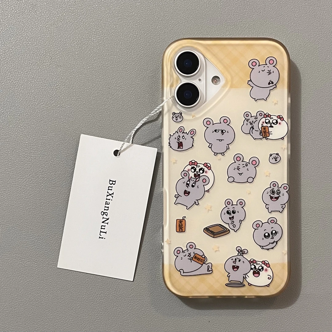 可爱美叽和大鼠日常插画适用苹果16pro手机壳iPhone15磨砂14/13