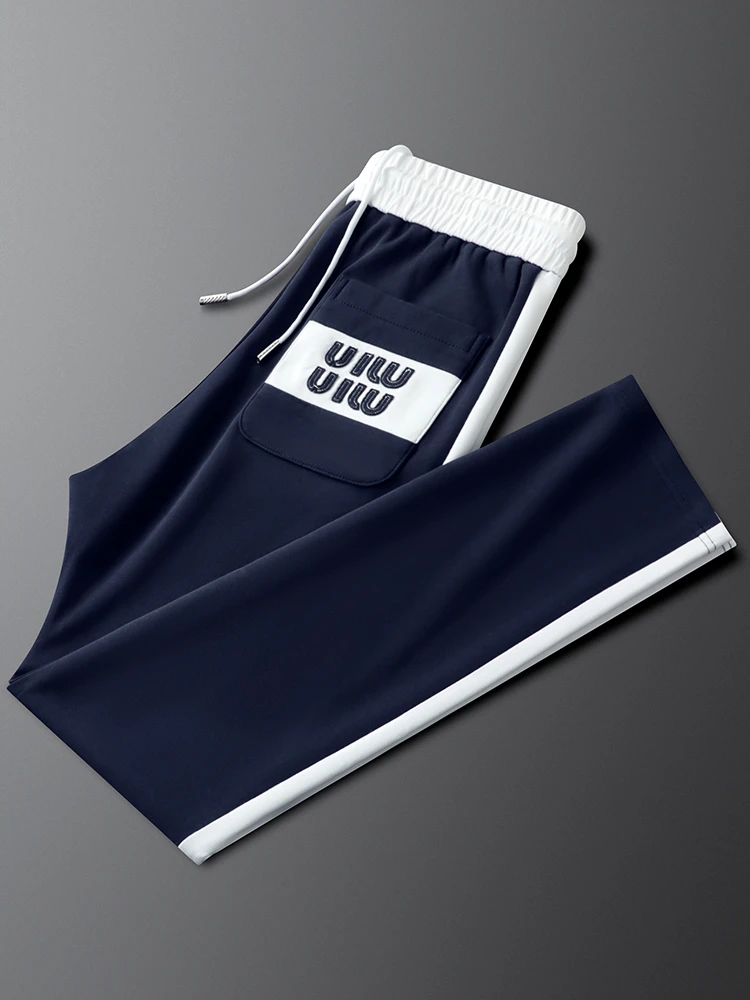 2025秋季新款男士潮流休闲裤侧条纹拼接时尚撞色潮牌刺绣运动卫裤