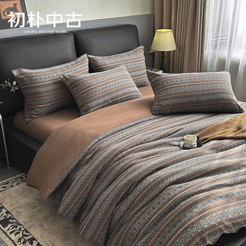 【狂想曲】中古高端色织提花双层纱全棉四件套亲肤柔软床单被套套件