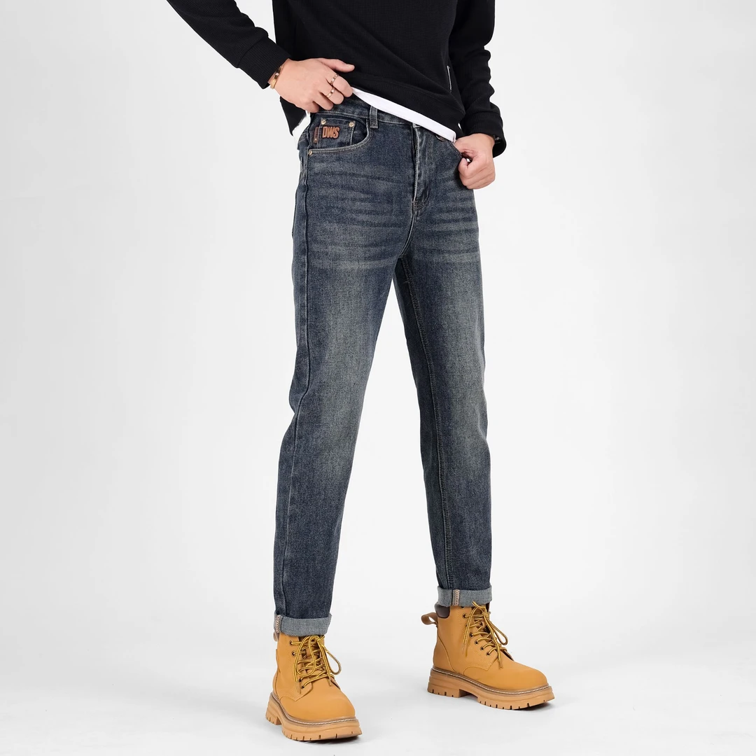秋冬季高端复古轻奢小直筒牛仔裤男士2025新修身弹力百搭休闲潮流