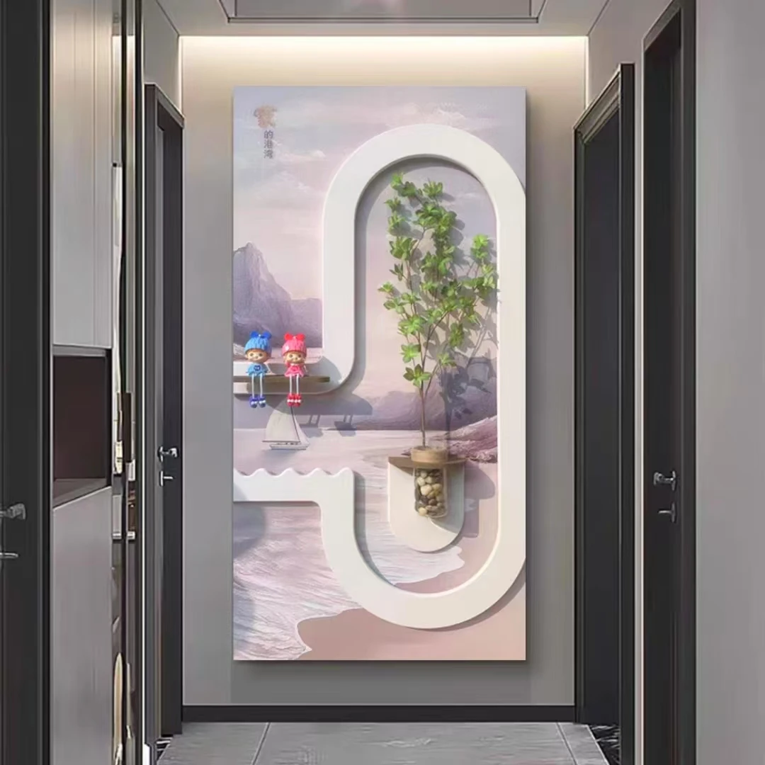 新中式DIY水培砂岩插花玄关装饰画创意高端走廊过道挂画