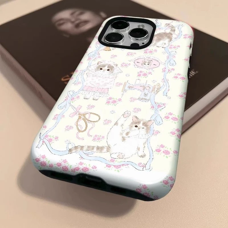 猫咪裁缝铺适用苹果16promax手机壳15pro二合一14可爱13小众x防摔