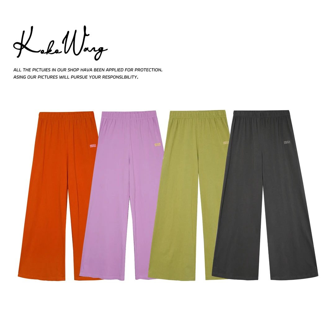 KOKOWANG 高腰字母印花自然垂坠百搭阔腿直筒休闲裤305575D14K01