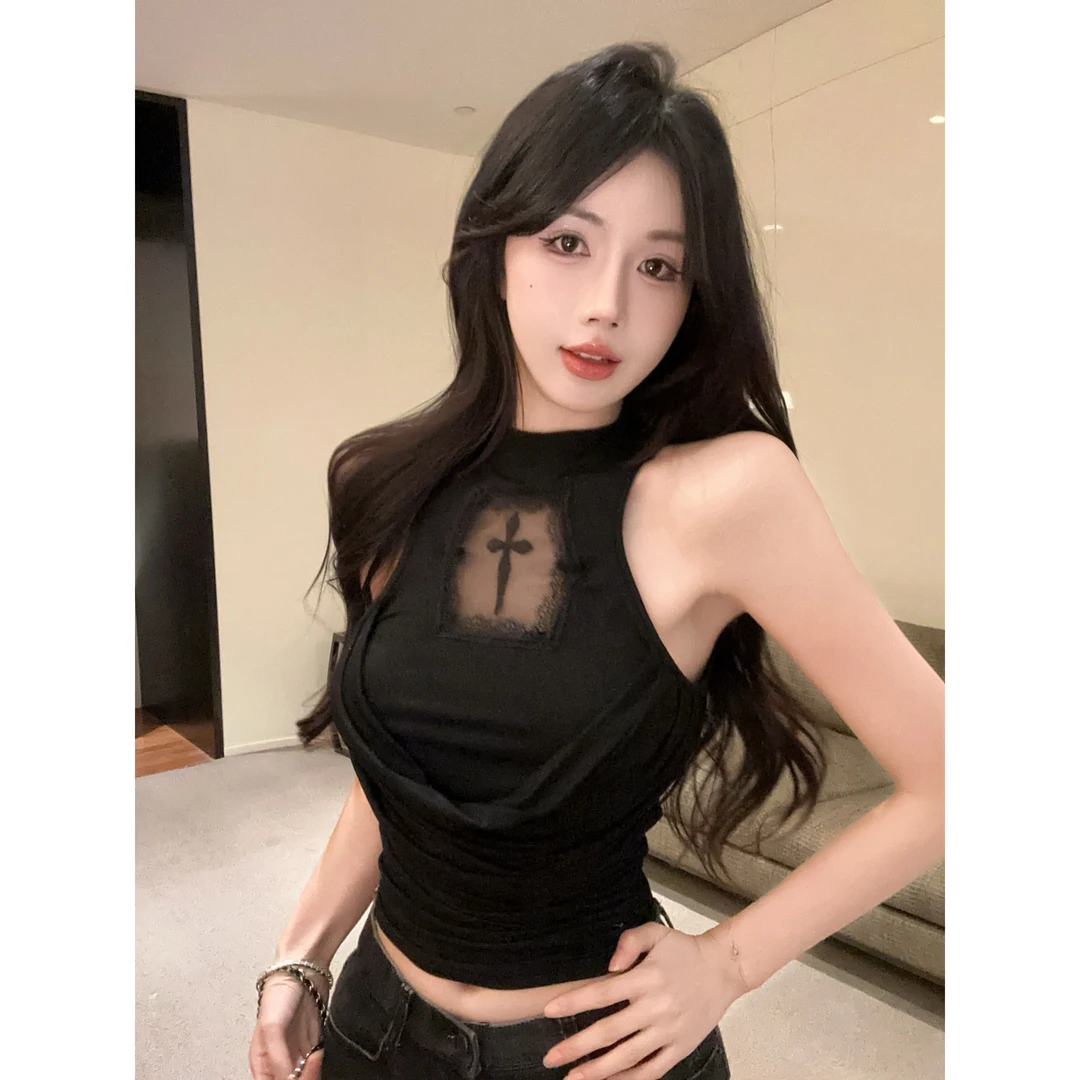 假两件网纱荡领吊带背心女夏泰式辣妹抹胸小上衣独特绝美裹胸外穿