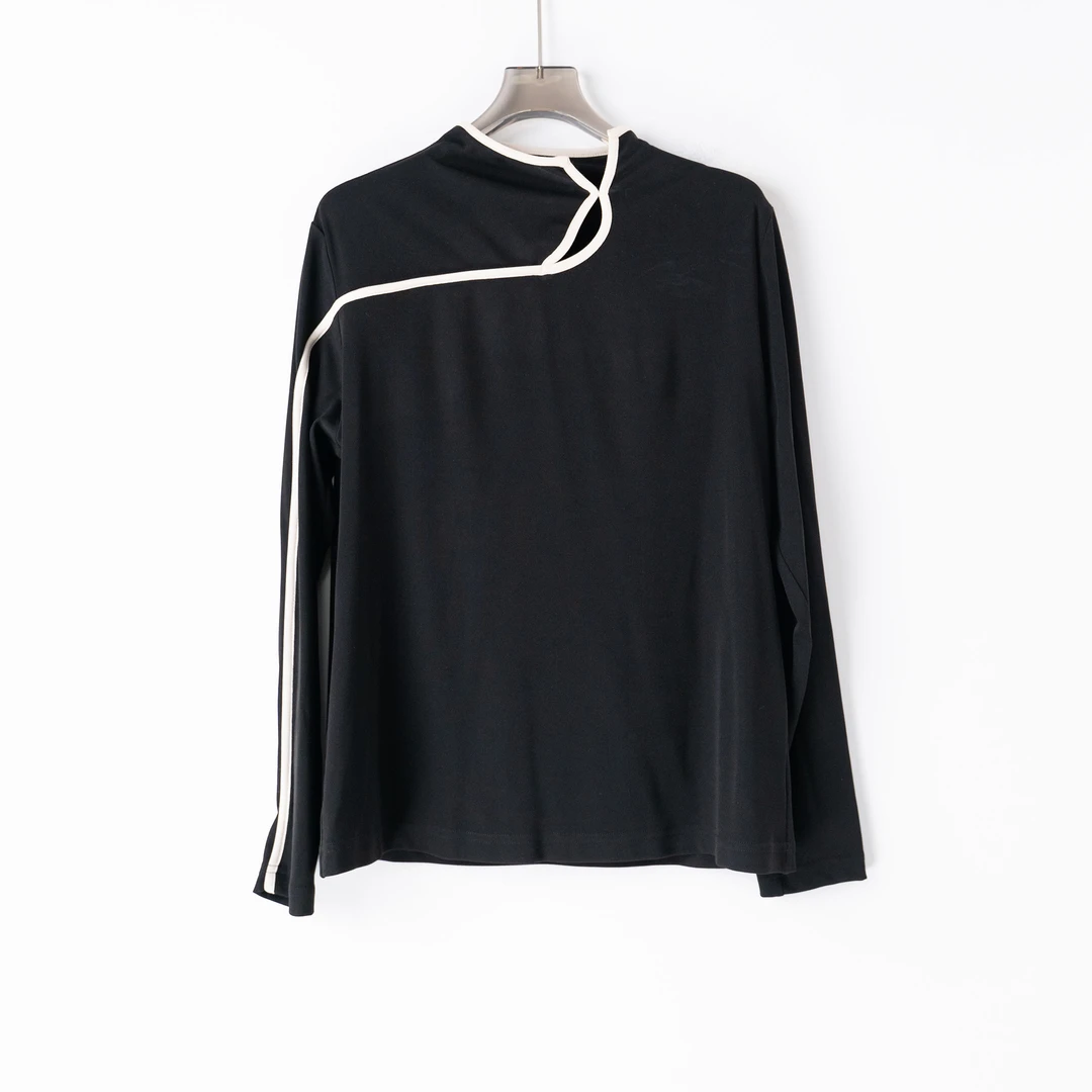 PS240123春季新款小众设计百搭打底衫针织衫套头短款简约撞色