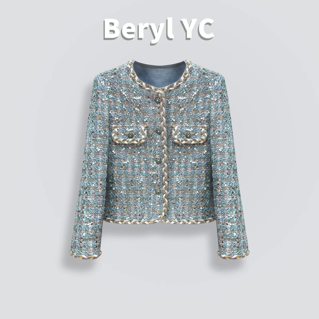 【大涛家—冰川美人】秋冬新款重工修身高级感气质小香风外套K2033