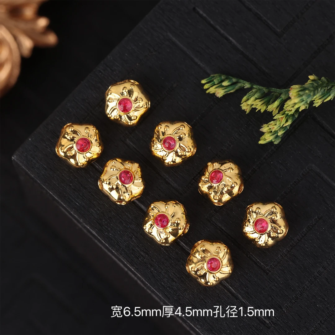【来福工厂】纯18k金黄金双面豪镶花花蛋面隔珠配饰配件