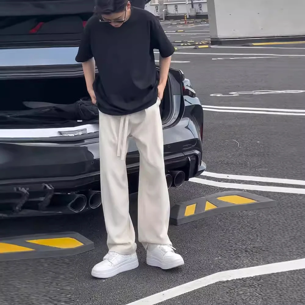 米白色垂感西裤男款夏季痞帅高级感冰丝裤子显瘦高个子微喇休闲裤