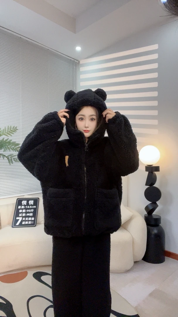 【加厚套装】秋冬季睡衣女加绒加厚连帽居家服套装可外穿