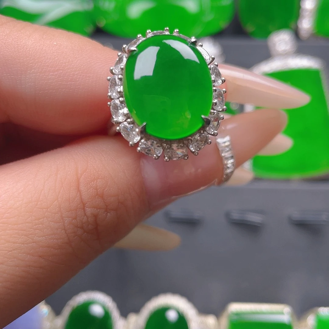 银S925镶嵌戒指翡翠两用款蛋面