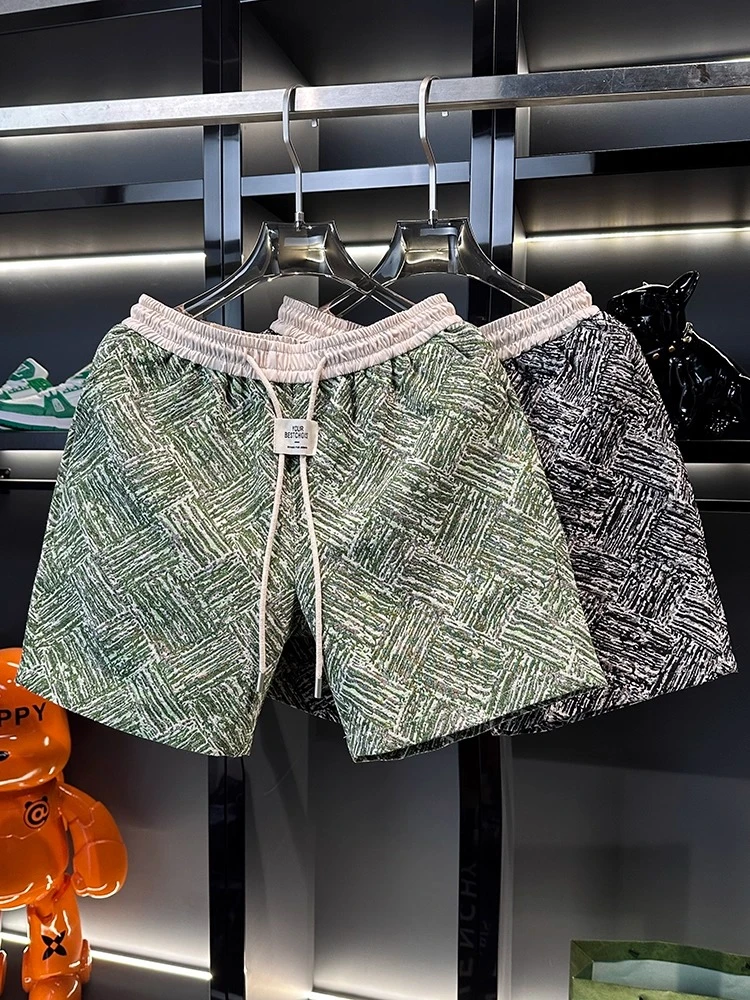 美式潮牌提花短裤男士夏季休闲宽松时尚沙滩裤薄款百搭情侣五分裤