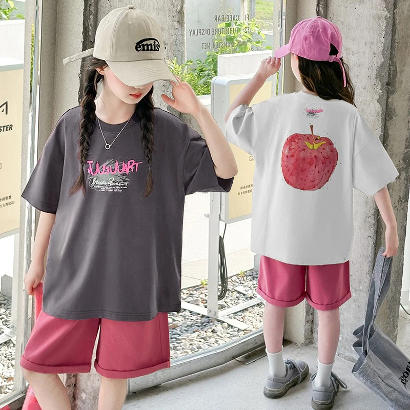 女童夏季短袖套装2025新款儿童洋气女孩夏装薄款印花学生韩版卡通