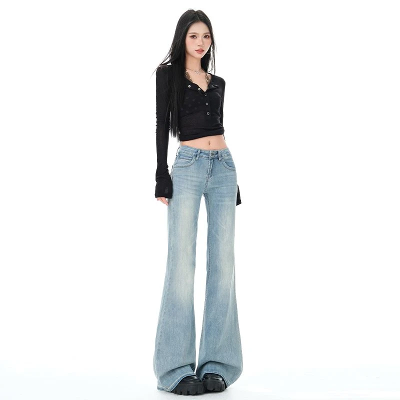 辣妹低腰微喇牛仔裤女2025秋季新款百搭修身显瘦弹力不贴腿喇叭裤