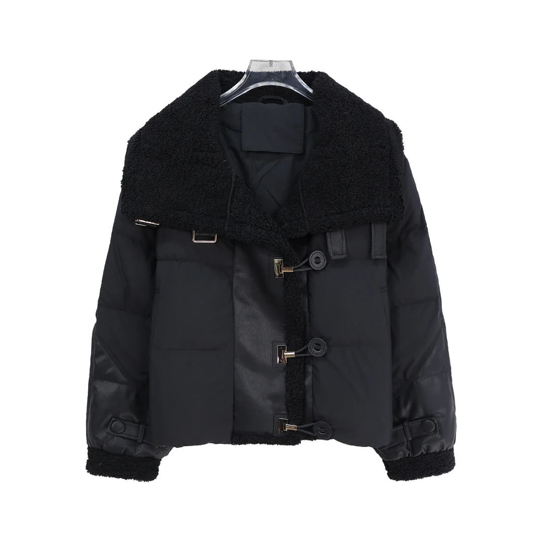 韩版毛毛翻领拼接亮面小个子加厚羽绒服U94