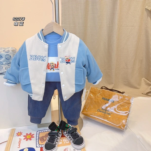 6227萝布头薄棉儿童外套三件套