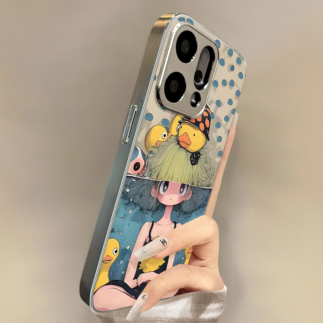 黄鸭女孩适用于OPPOReno15pro手机壳新款皮纹Reno14全包13防摔910