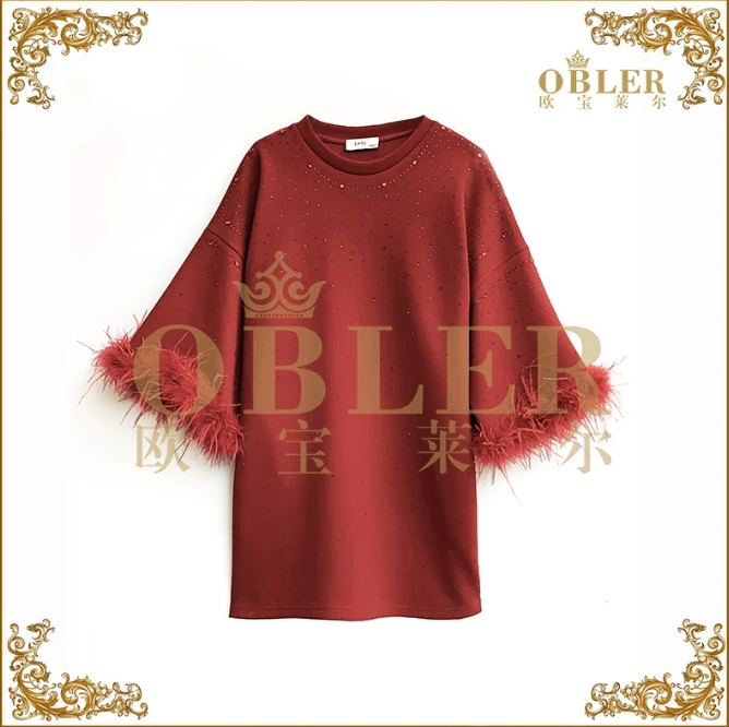 OBLE2025新款时尚气质显瘦中长款烫钻卫衣8112-25291