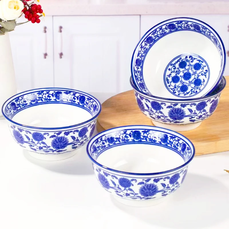 4只装6英寸景德明漪青花瓷家用陶瓷面碗拉面碗烩面碗螺蛳粉碗