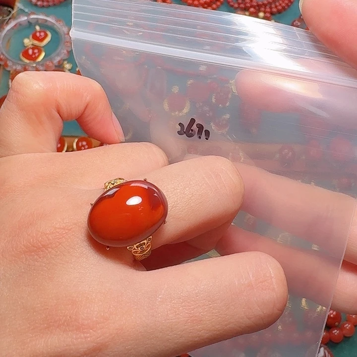南红玛瑙银S925镶嵌戒指