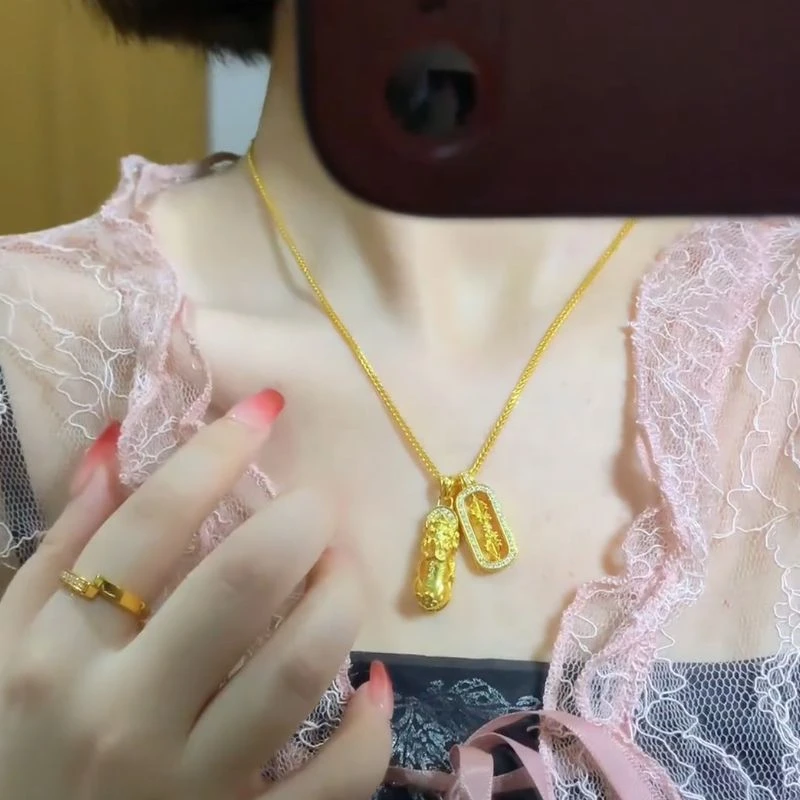 铜合金项链 铜合金项链 古法金色项链女精致时尚民族风设感项链