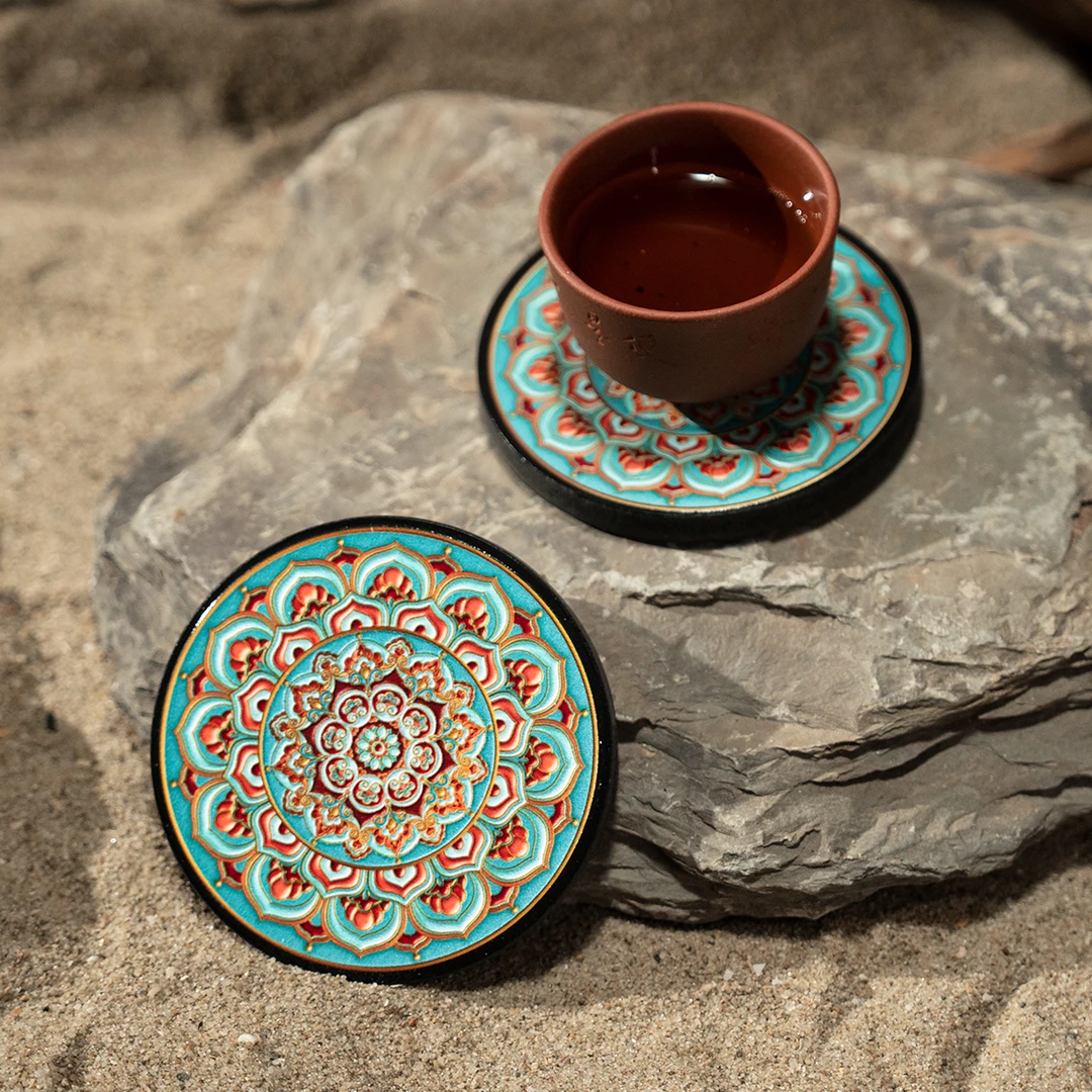 壹藏贰宝浮雕负离子活性材质国风复古创意新中式干泡防烫杯垫茶垫