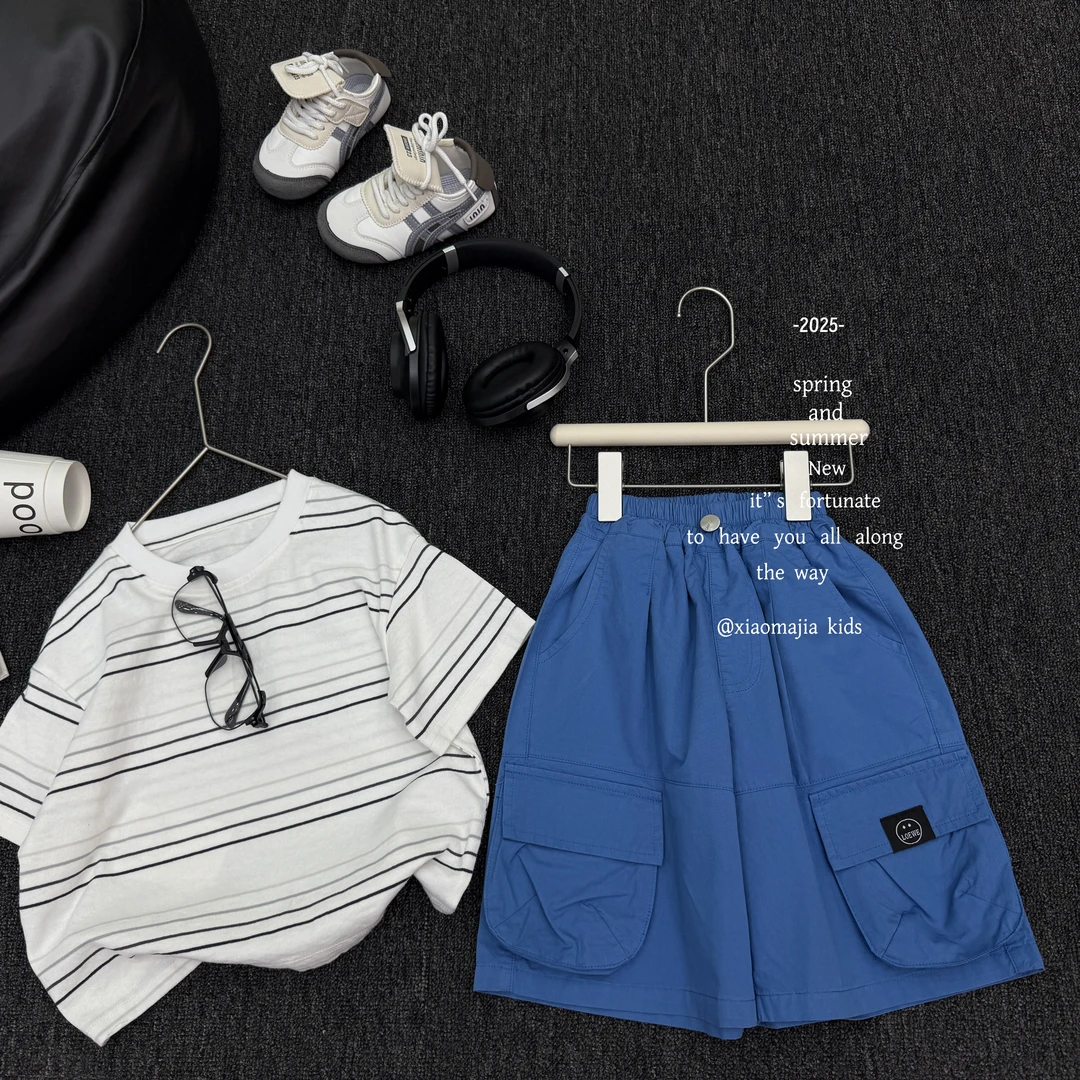 现货-儿童夏时尚纯色中裤D-5579欧若风穿搭帅气过膝短裤男女款