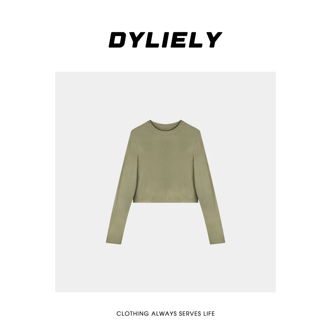 【辣妹T恤】韩版百搭休闲长袖圆领气质短款T恤T7522