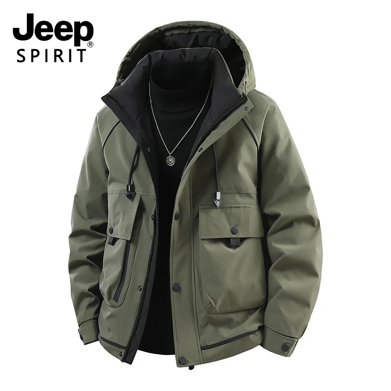 JEEPSPIRIT冬季新款连帽工装羽绒服男款户外防风防水保暖加厚外套