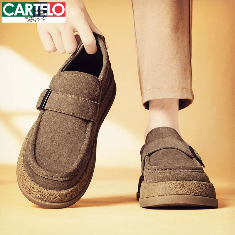 卡帝乐鳄鱼休闲皮鞋男鞋2025新款冬季款一脚蹬真皮鞋子男士豆豆鞋