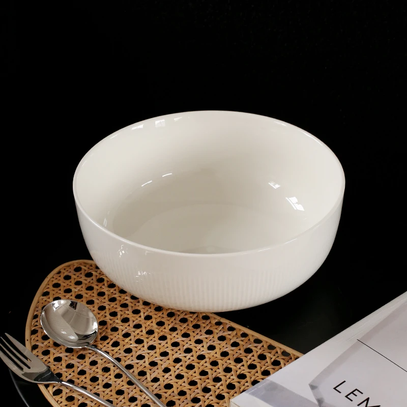 2L 23*9cm 9寸浅条纹碗 大容量汤碗酒店专用餐具沙拉碗白瓷酒店瓷