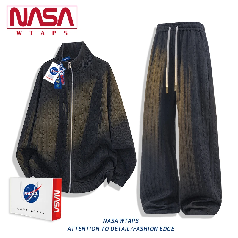 NASA WTAPS美式复古开衫卫衣套装男秋季新款潮牌宽松休闲运动外套