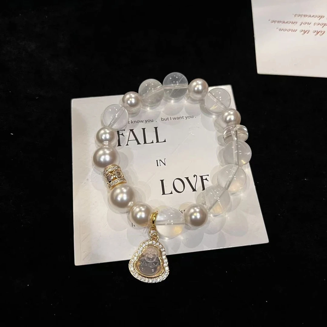 F515 12mm奶白晶+贝珠设计款手串 多样行发一