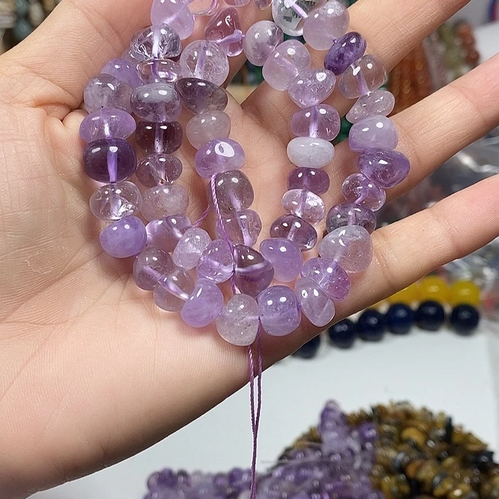 玛瑙/玉髓未镶嵌珠宝半成品天然紫水晶糖豆一条