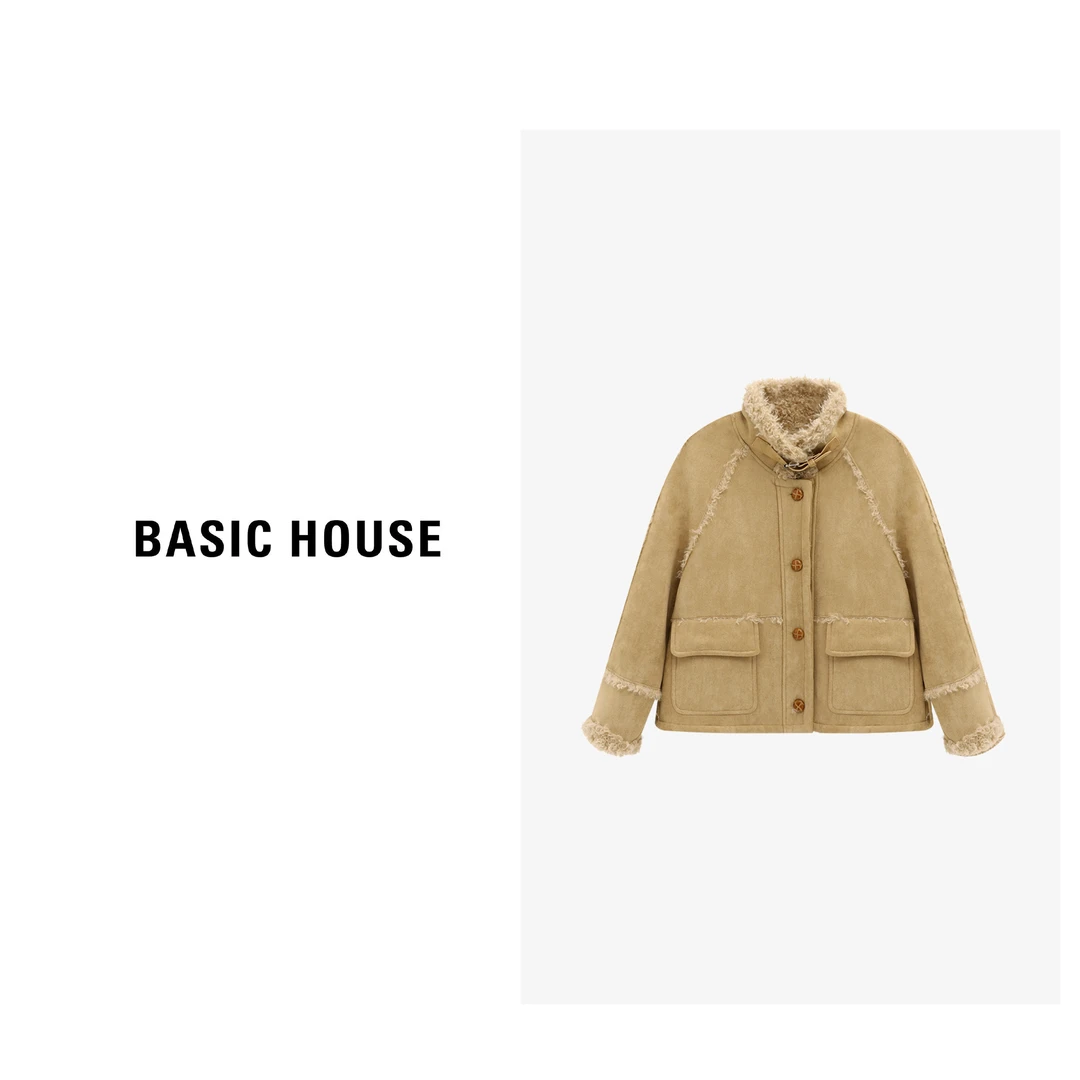 Basic House/百家好短款时尚休闲百搭人造毛皮外套-B0625B5PSE2