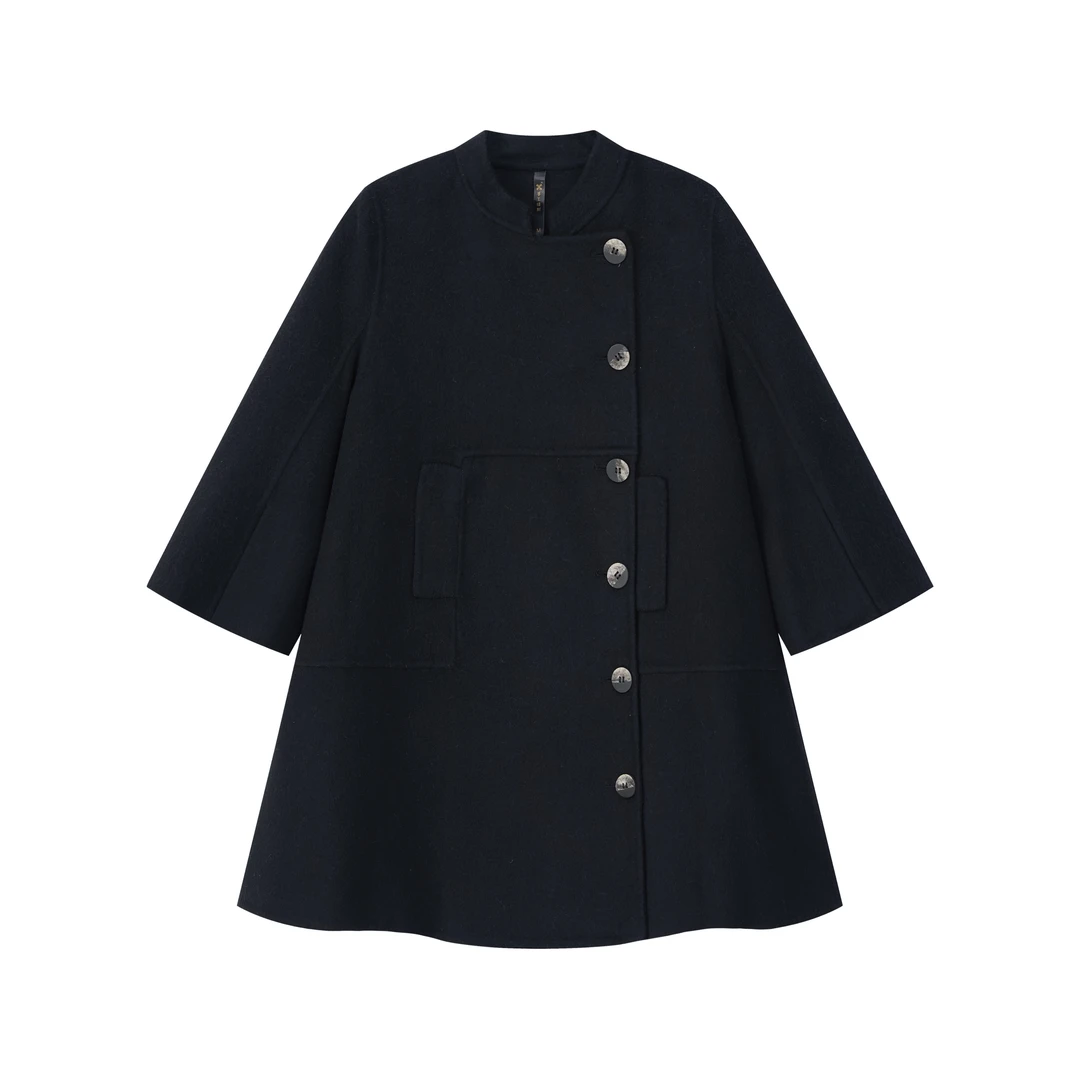 2024年冬季百搭休闲时尚中长款大衣 双面呢毛呢外套